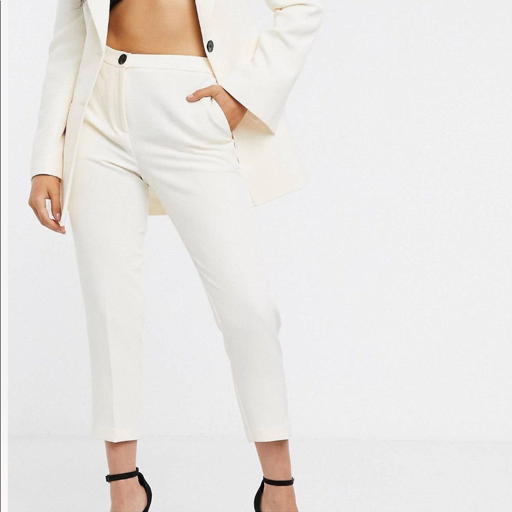 ASOS DESIGN petite pop slim suit pants in ivory
